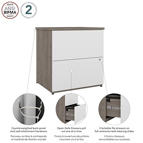 Bestar Ridgeley 2 Drawer Lateral File Cabinet, 28W, Silver Maple & Pure White