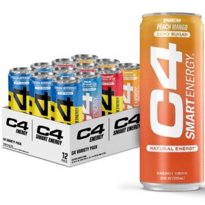 c4 energy & smart energy drinks variety pack, sugar free pre workout performance drink with no artificial colors or dyes, zero calorie, coffee substitute or alternative, 4 flavor variety 12 pack