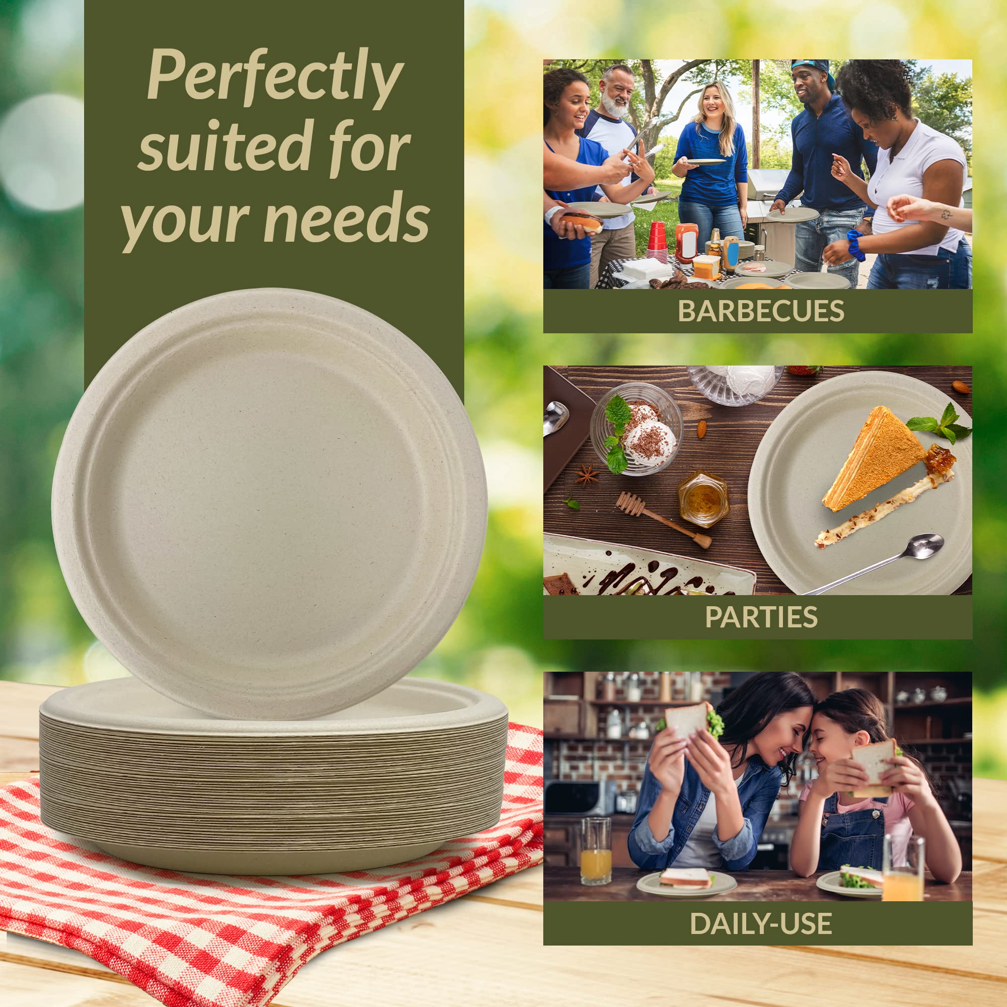 Reli. Compostable Paper Plates 9 Inch (140 Pack Bulk) | Brown Disposable Plates 9" | Heavy Duty Paper Plates, Eco-Friendly | Made of Sugarcane Fibers/Bagasse - Biodegradable | Microwavable (Natural)