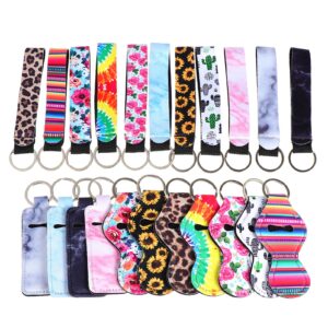 beavorty color lip balm holders keychains neoprene pouch lip balm holder lipstick sleeve with wristlet lanyard travel accessories 22pcs retainer holder