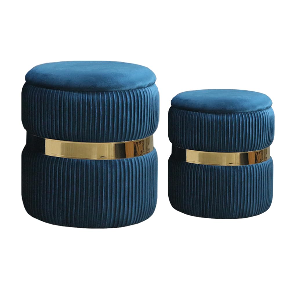 YYW HOME Ottoman with Storage - Bule Velvet Ottoman for Living Room, Velvet Storage Ottoman for Kids Room,Gold Ottoman with Storage, Vanity Chair for Bedroom,Set of 2 Velvet Ottoman (Blue)