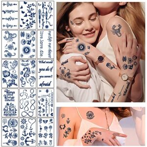 Metuu 30 Sheets Semi-Permanent Tattoos Waterproof Last 1-2 Weeks，Positive Words Flower Crown Butterfly Tiny Fake Temporary Tattoo Stickers For Women Men Girls