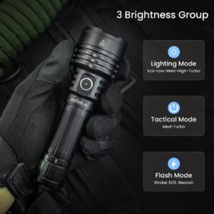 sofirn C8L Rechargeable Flashlight with 3100 Lumens, Tactical Flashlight Up to 531m, IPX8 Waterproof, for Emergency, Heavy Duty, Search and Outdoor Use