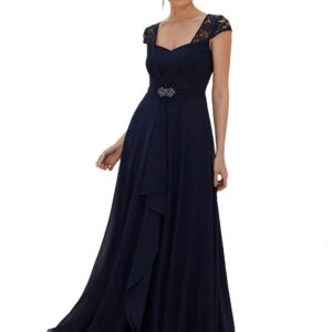 Ever-Pretty Women's Cap Sleeve Floral Lace V-Neck Maxi Summer Dress for Women Navy Blue US6