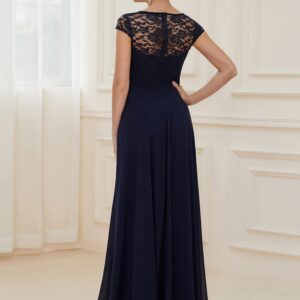 Ever-Pretty Women's Cap Sleeve Floral Lace V-Neck Maxi Summer Dress for Women Navy Blue US6