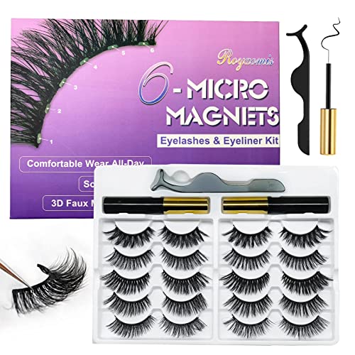 Royaomis 10 Pairs Cat-Eye Magnetic Lashes With Eyeliner Natural Looking, 3D Magnetic Eyelashes Natural Look With Eyeliner, Fake Eyelashes Magnetic, Eye Lashes Pack Natural Magnetic Eyelashes