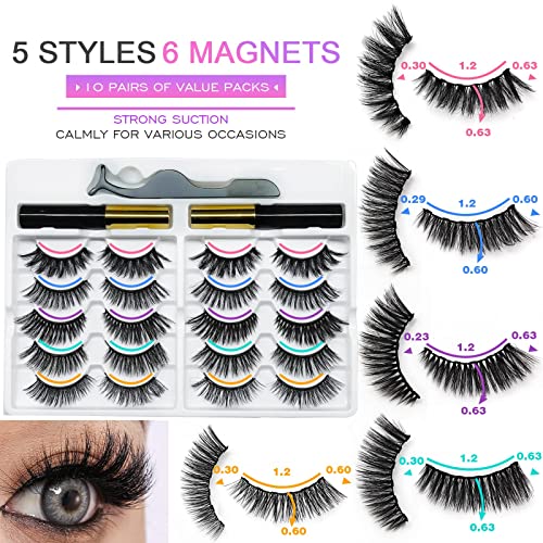 Royaomis 10 Pairs Cat-Eye Magnetic Lashes With Eyeliner Natural Looking, 3D Magnetic Eyelashes Natural Look With Eyeliner, Fake Eyelashes Magnetic, Eye Lashes Pack Natural Magnetic Eyelashes