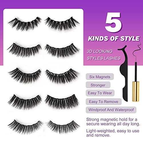 Royaomis 10 Pairs Cat-Eye Magnetic Lashes With Eyeliner Natural Looking, 3D Magnetic Eyelashes Natural Look With Eyeliner, Fake Eyelashes Magnetic, Eye Lashes Pack Natural Magnetic Eyelashes