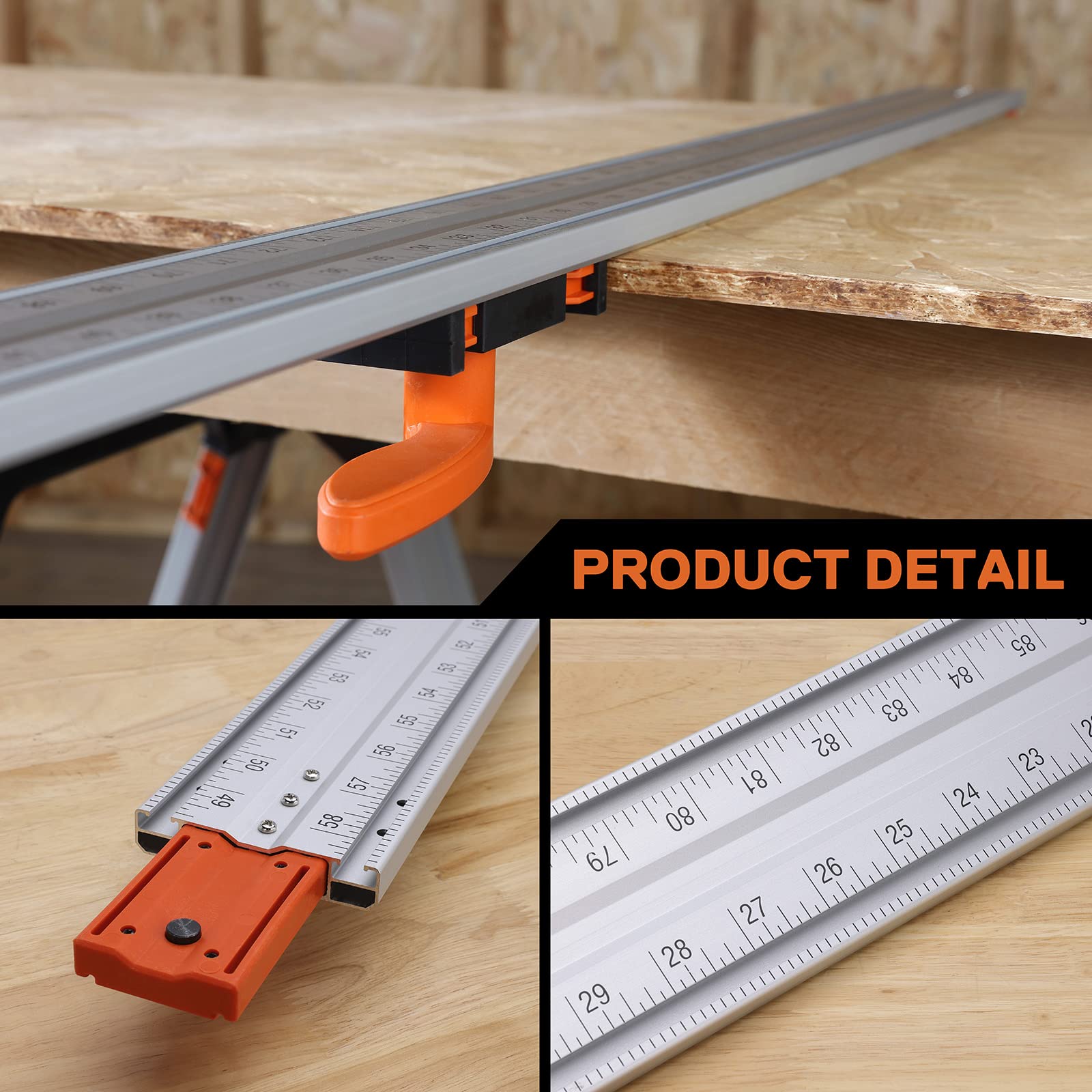 JORGENSEN 100in Circular Saw Guide with 50in Straight Cut Extension Rail - For Woodworking, Contractors, Carpenters and DIY