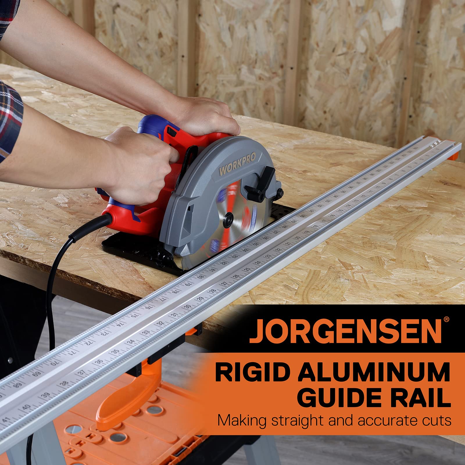 JORGENSEN 100in Circular Saw Guide with 50in Straight Cut Extension Rail - For Woodworking, Contractors, Carpenters and DIY