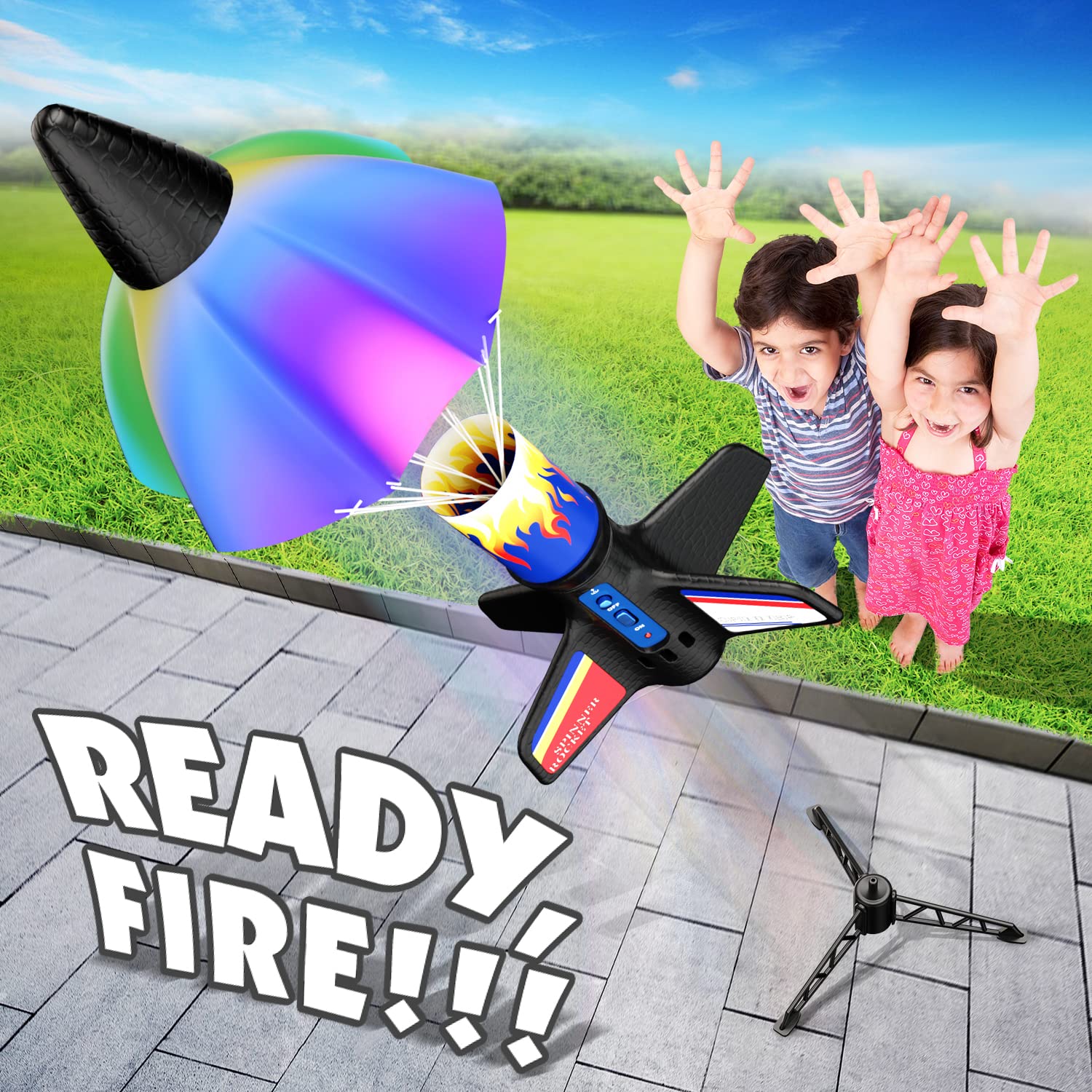 lakebyin Rocket Launcher for Kids - Electric Flying Model Rocket with Parachute Recovery - Eco-Friendly Rocket Toy with Unlimited Re-Launch - Great Birthday Gift