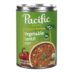 pacific foods organic vegetable lentil soup, vegan soup, 16.3 oz can