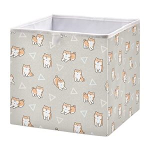 seamless cute cartoon shiba inu dogs geometric triangles on warm grey rectangular storage basket bin, collapsible storage box, foldable nursery baskets organizer for toy, clothes easy to assemble