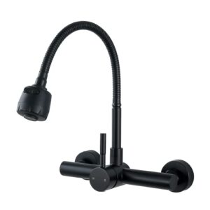 zhyich kitchen sink faucet wall mount with sprayer, stainless steel mixer tap, matte black finish, nsf and lead-free certified for utility and laundry sink faucet