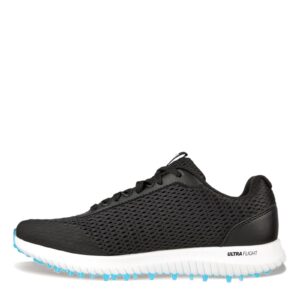 skechers women's go max arch fit spikeless golf shoe sneaker, black/turquoise mesh, 8.5