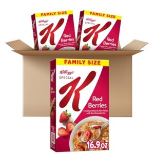 kellogg's special k cold breakfast cereal, 11 vitamins and minerals, made with real strawberries, family size, red berries (3 boxes)