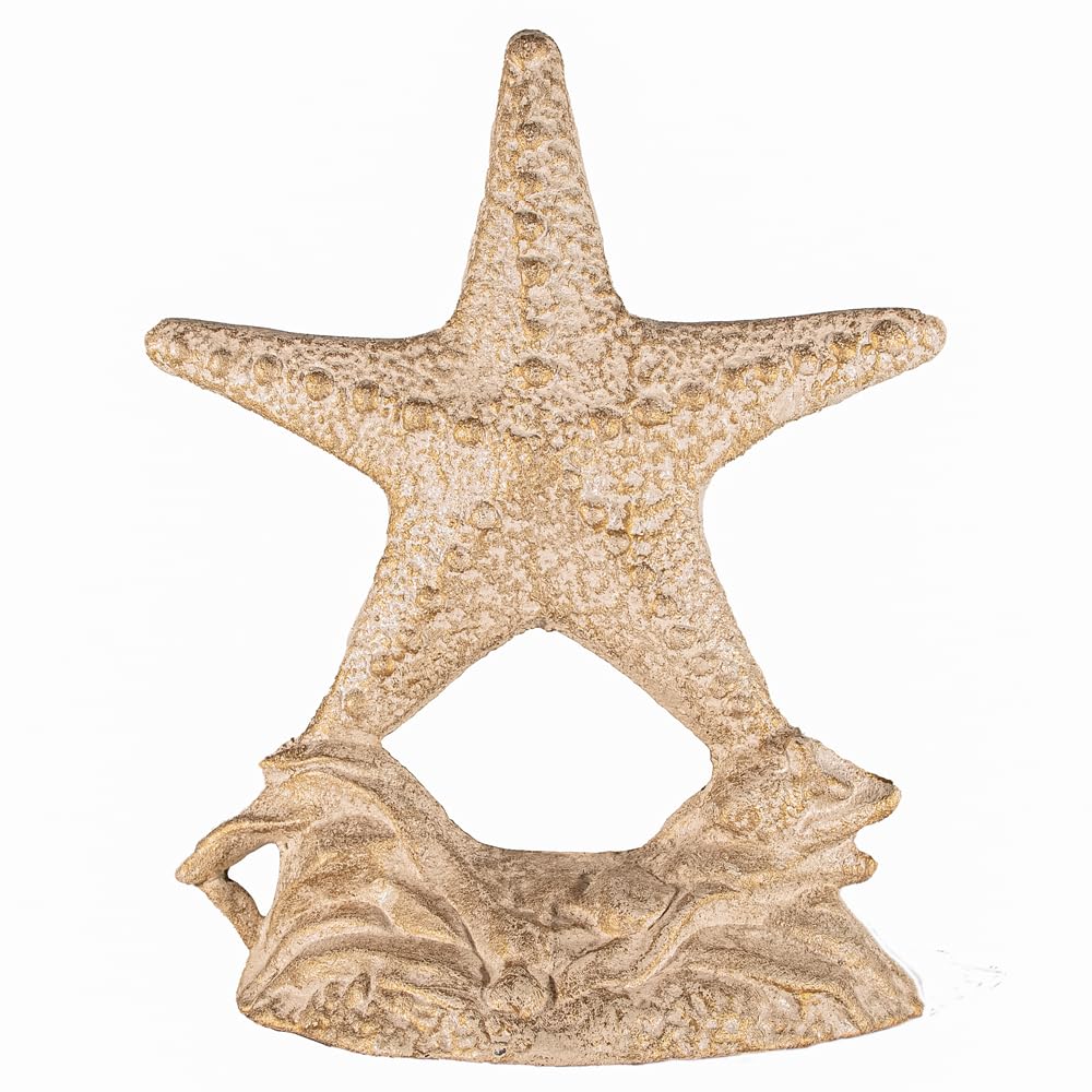 Door Stoppers for Bottom of Door - White Cast Iron Starfish Doorstop with Gold Accents - Decorative and Functional Door Stops and Bumpers for Elegant Home Style