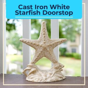 Door Stoppers for Bottom of Door - White Cast Iron Starfish Doorstop with Gold Accents - Decorative and Functional Door Stops and Bumpers for Elegant Home Style