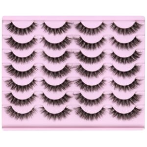 newcally lashes mink false eyelashes natural look wispy clear lash band fake eyelashes fluffy 3d curly strip volume cat eye lashes pack 14 pairs