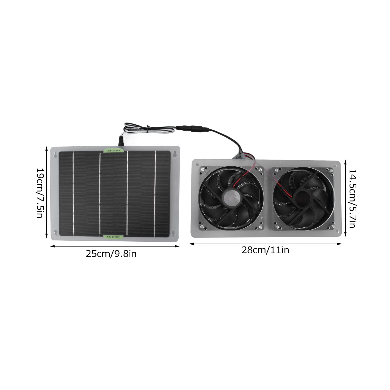 100W Solar Powered Fan Kit, 3000Rpm Dual Exhaust Fan Efficient Solar Fans with Solar Panel, Waterproof Ventilation Fan for Home, Greenhouse, RV, Chicken Coop