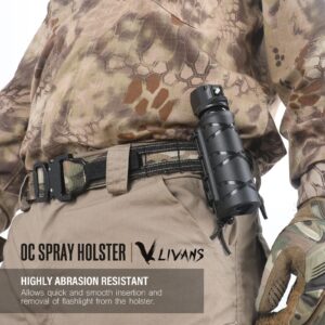 LIVANS OC Spray Holster for Duty Belt, Pepper Spray Holder Police Duty Tactical Pepper Spray Holster with Elastic Rope Tightened OC Holster for MK3 MK4 or 1.4"-1.5" Diameter Canister