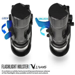 LIVANS Flashlight Holster for Belt, Flashlight Holder with Lever Side Lock System Rotatable Torch Holder Fit for 1"-1.55" Dia. Flashlight