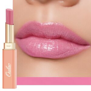 oulac warm pink shine lipstick - moisturizing lip stick glossy tinted lip balm, sheer shine juicy finish, lightweight and hydrating formula for dry lip care, vegan 2.2g/0.07oz (07)