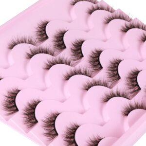 Newcally Half Lashes Mink Natural Cat Eye Wispy False Eyelashes Fluffy Volume Strip Fake Eyelashes Accent Corner 3/4 Eye Lashes DIY Cluster Faux Mink Half Eyelashes 14 Pairs Black