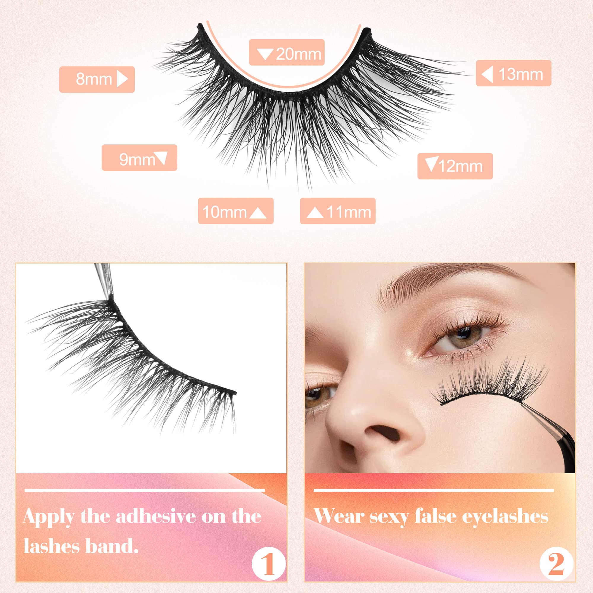 Newcally Half Lashes Mink Natural Cat Eye Wispy False Eyelashes Fluffy Volume Strip Fake Eyelashes Accent Corner 3/4 Eye Lashes DIY Cluster Faux Mink Half Eyelashes 14 Pairs Black