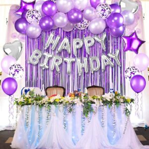 Lavender Party Decorations, Purple Happy Birthday Decorations for Women or Girl, Purple Party Decorations Set, Tassel Garland Balloons for Birthday Party Decorations Supplies