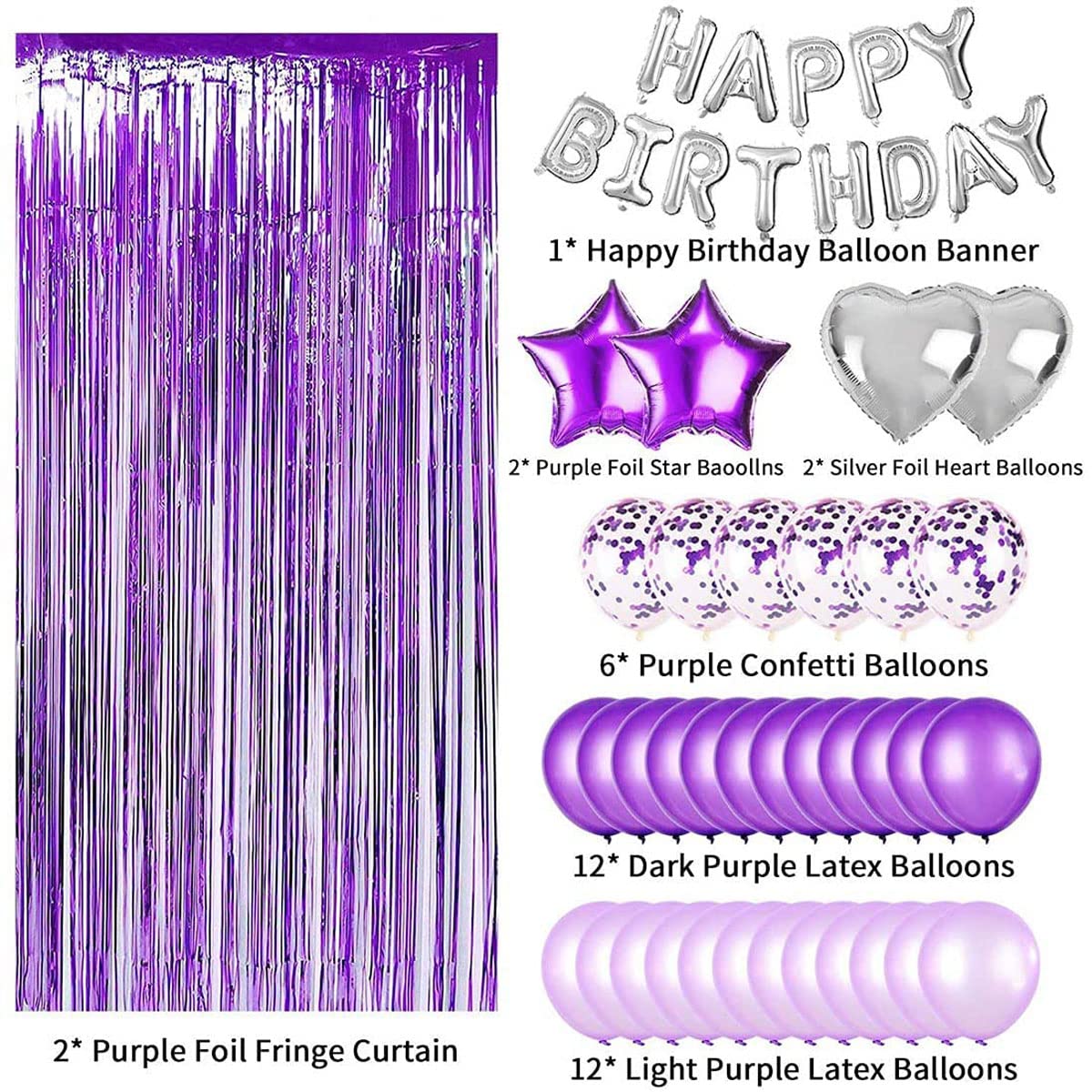 Lavender Party Decorations, Purple Happy Birthday Decorations for Women or Girl, Purple Party Decorations Set, Tassel Garland Balloons for Birthday Party Decorations Supplies