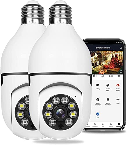 2PCS WiFi Light Bulb Security Camera Wireless Outdoor 1080P Indoor 360 Degree Security Cameras for Home Security, Smart Motion Detection, Two-Way Audio