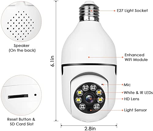 2PCS WiFi Light Bulb Security Camera Wireless Outdoor 1080P Indoor 360 Degree Security Cameras for Home Security, Smart Motion Detection, Two-Way Audio