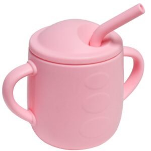 adocham 100% silicone baby cup with straw & 2 handles,food grade toddler infant sippy training cups spill proof,bpa-free,6 months+,5oz (pink)