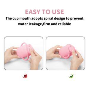 Adocham 100% Silicone Baby Cup With Straw & 2 Handles,Food Grade Toddler Infant Sippy Training Cups Spill Proof,BPA-Free,6 Months+,5oz (Pink)