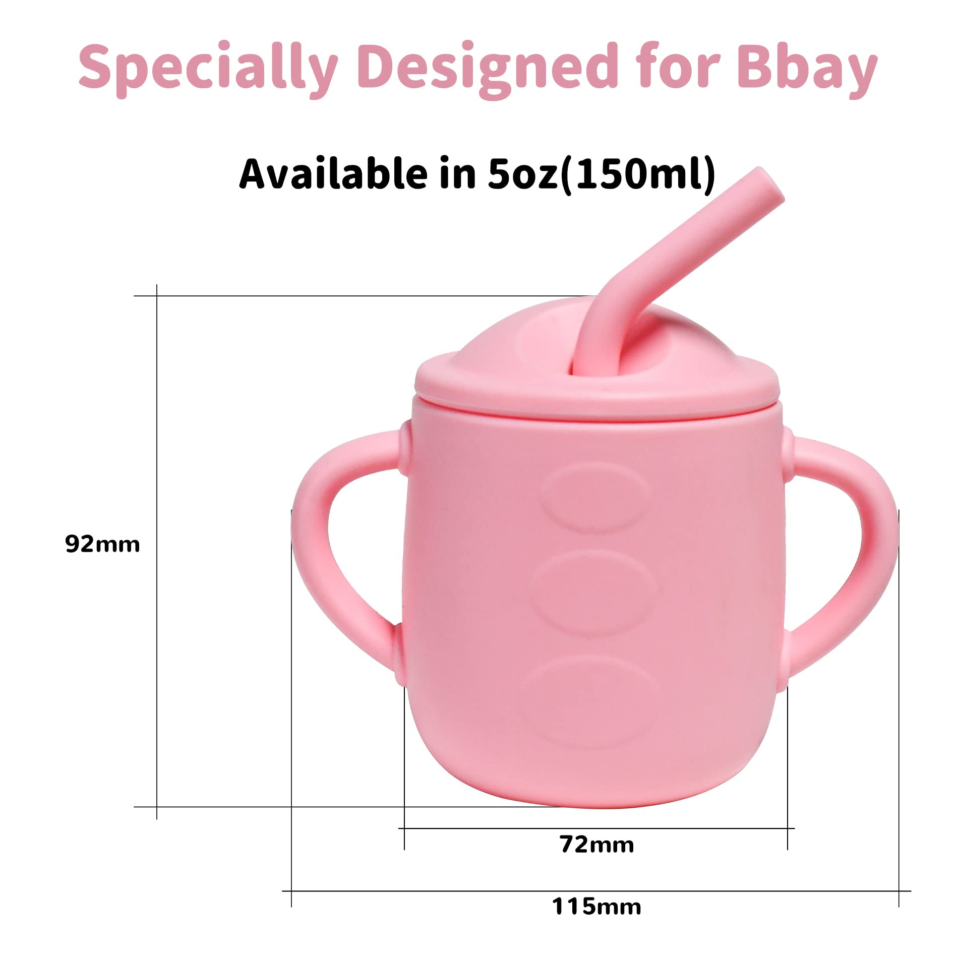 Adocham 100% Silicone Baby Cup With Straw & 2 Handles,Food Grade Toddler Infant Sippy Training Cups Spill Proof,BPA-Free,6 Months+,5oz (Pink)
