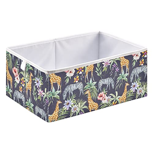 Emelivor Tropical Giraffe Zebra Cube Storage Bin Collapsible Storage Bins Waterproof Toy Basket for Cube Organizer Bins for Nursery Kids Closet Shelf Playroom Office Book - 11.02x11.02x11.02 IN