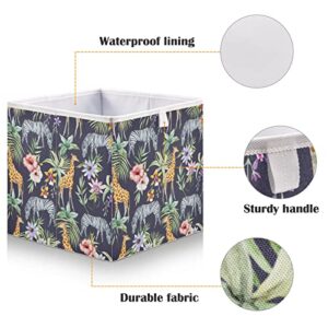 Emelivor Tropical Giraffe Zebra Cube Storage Bin Collapsible Storage Bins Waterproof Toy Basket for Cube Organizer Bins for Nursery Kids Closet Shelf Playroom Office Book - 11.02x11.02x11.02 IN