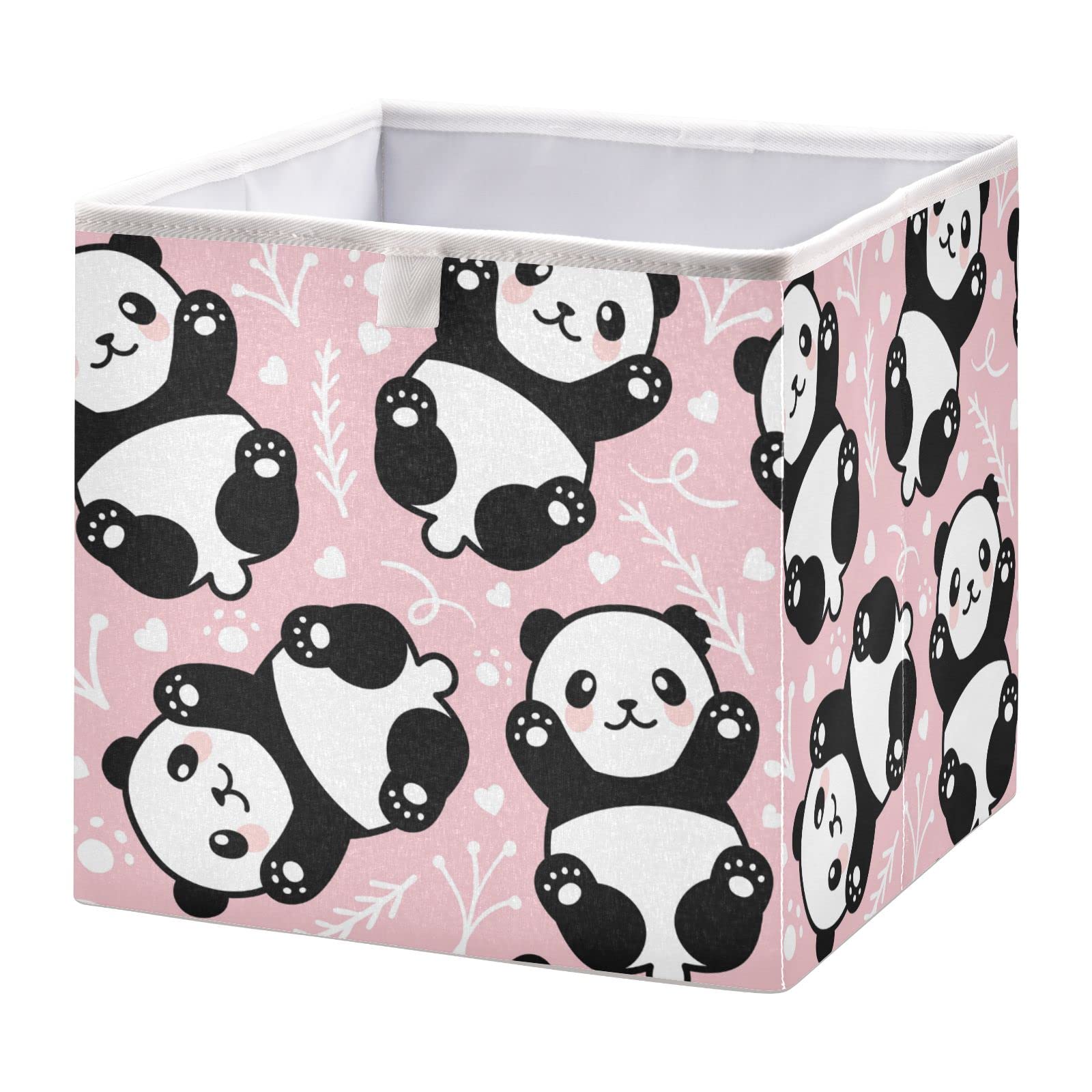 Emelivor Cute Cartoon Panda Cube Storage Bin Foldable Storage Cubes Waterproof Toy Basket for Cube Organizer Bins for Nursery Toys Kids Books Closet Shelf Office - 11.02x11.02x11.02 IN