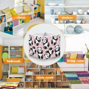 Emelivor Cute Cartoon Panda Cube Storage Bin Foldable Storage Cubes Waterproof Toy Basket for Cube Organizer Bins for Nursery Toys Kids Books Closet Shelf Office - 11.02x11.02x11.02 IN