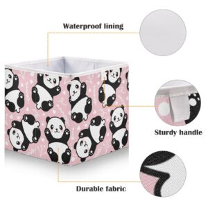 Emelivor Cute Cartoon Panda Cube Storage Bin Foldable Storage Cubes Waterproof Toy Basket for Cube Organizer Bins for Nursery Toys Kids Books Closet Shelf Office - 11.02x11.02x11.02 IN