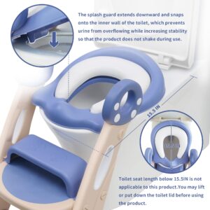 Potty Training Seat with Ladder, Toddler Toilet Seat with Double Step Stools, Newest Potty Training Toilet with Anti-Slip and Mushroom Shape Design for Kids Boys and Girls(Blue)