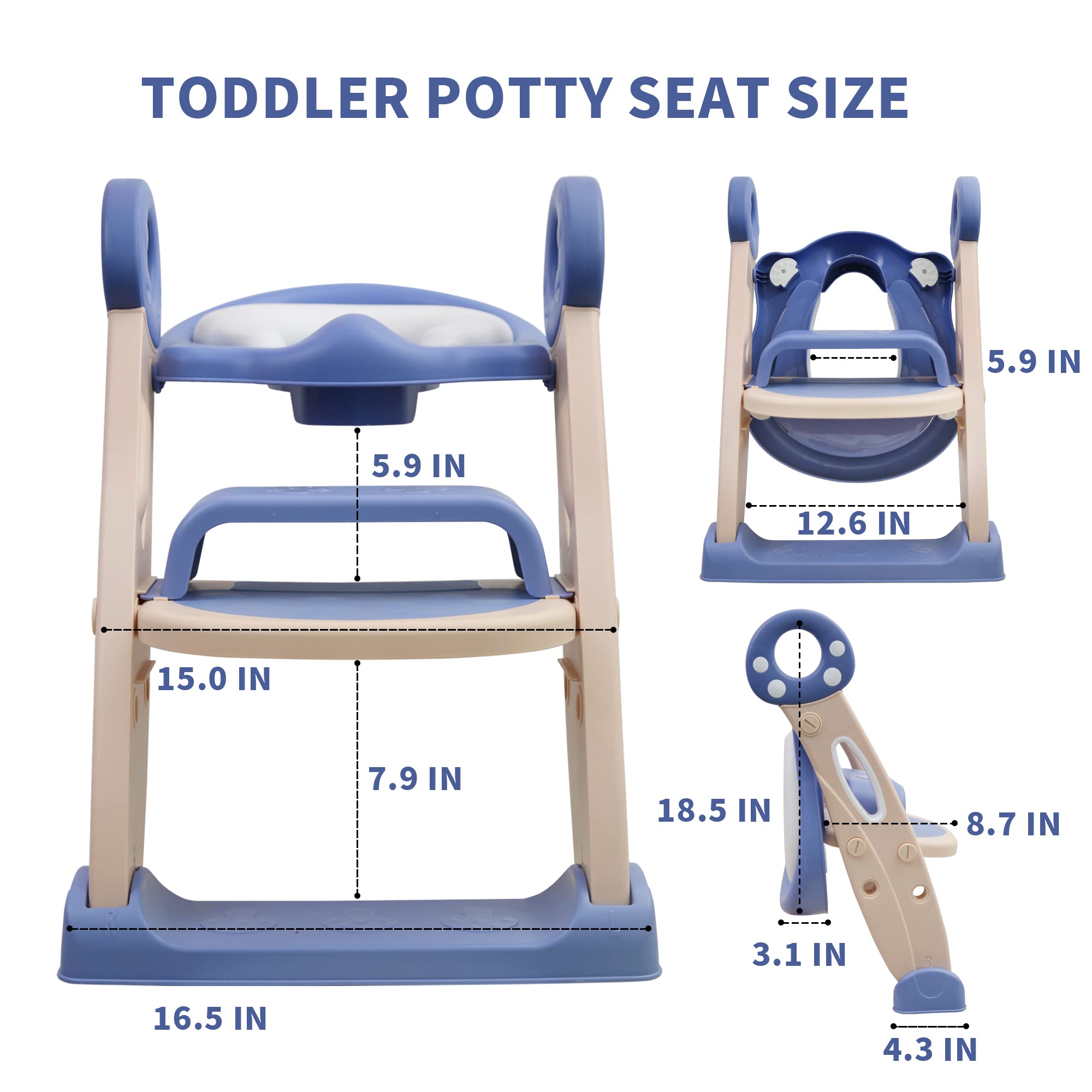 Potty Training Seat with Ladder, Toddler Toilet Seat with Double Step Stools, Newest Potty Training Toilet with Anti-Slip and Mushroom Shape Design for Kids Boys and Girls(Blue)