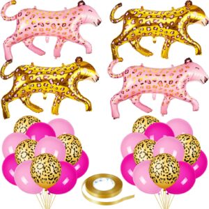 45 pcs safari party balloons include 40 pcs cheetah print pink latex balloons and ribbon 4 pcs leopard balloons jungle animal foil balloons for wild zoo jungle theme baby shower birthday party decor