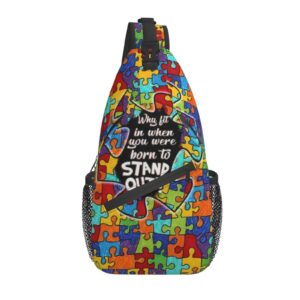 autism pattern sling backpack travel hiking daypack autism awareness crossbody shoulder bag for women men