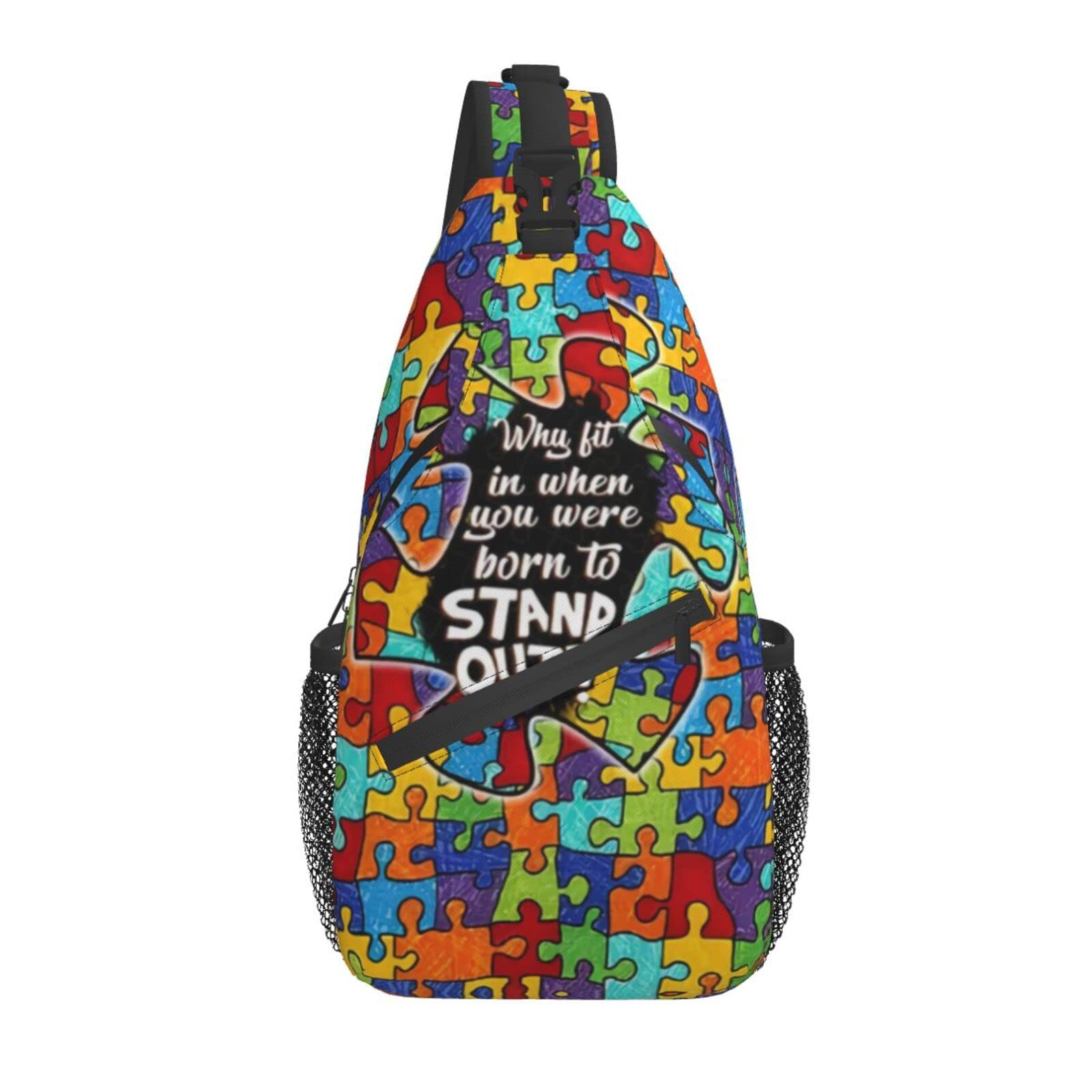 Autism Pattern Sling Backpack Travel Hiking Daypack Autism Awareness Crossbody Shoulder Bag For Women Men