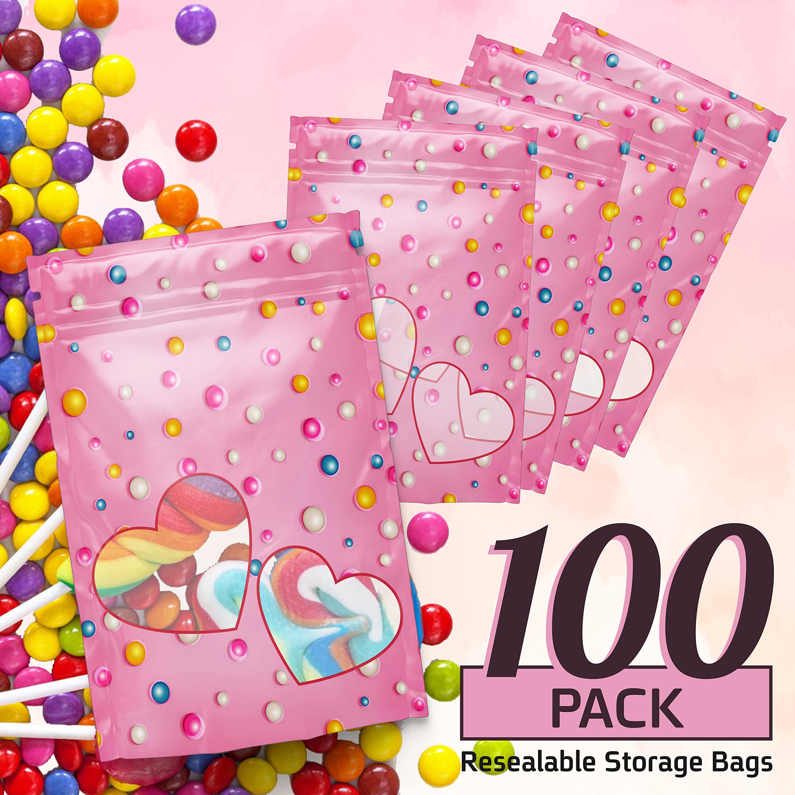 Resealable Standup Bags 4x6 inches 100 Pk – Airtight, Waterproof, Zip Lock Seal and/or Heat Seal - Opaque Foil Pouch - Food Grade Bags For long shelf-life Storage (Medium, candy)