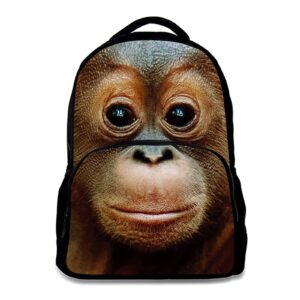 animal backpack orangutan 3d printing school student bag 17 inch for man/kid/girl/boy/woman black cool design casual daypack