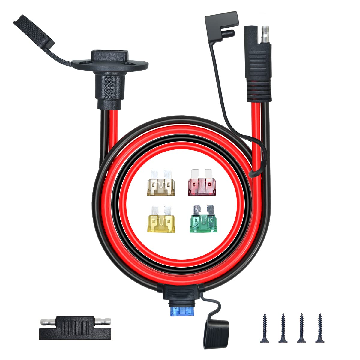 GODPEE 10AWG 3.3FT Power Socket Sidewall Port, Weatherproof SAE Weatherproof Quick Connect Plug for Solar Generator Battery Charger, with 5 Fuses, for Solar & Wind Power Parts & Accessories