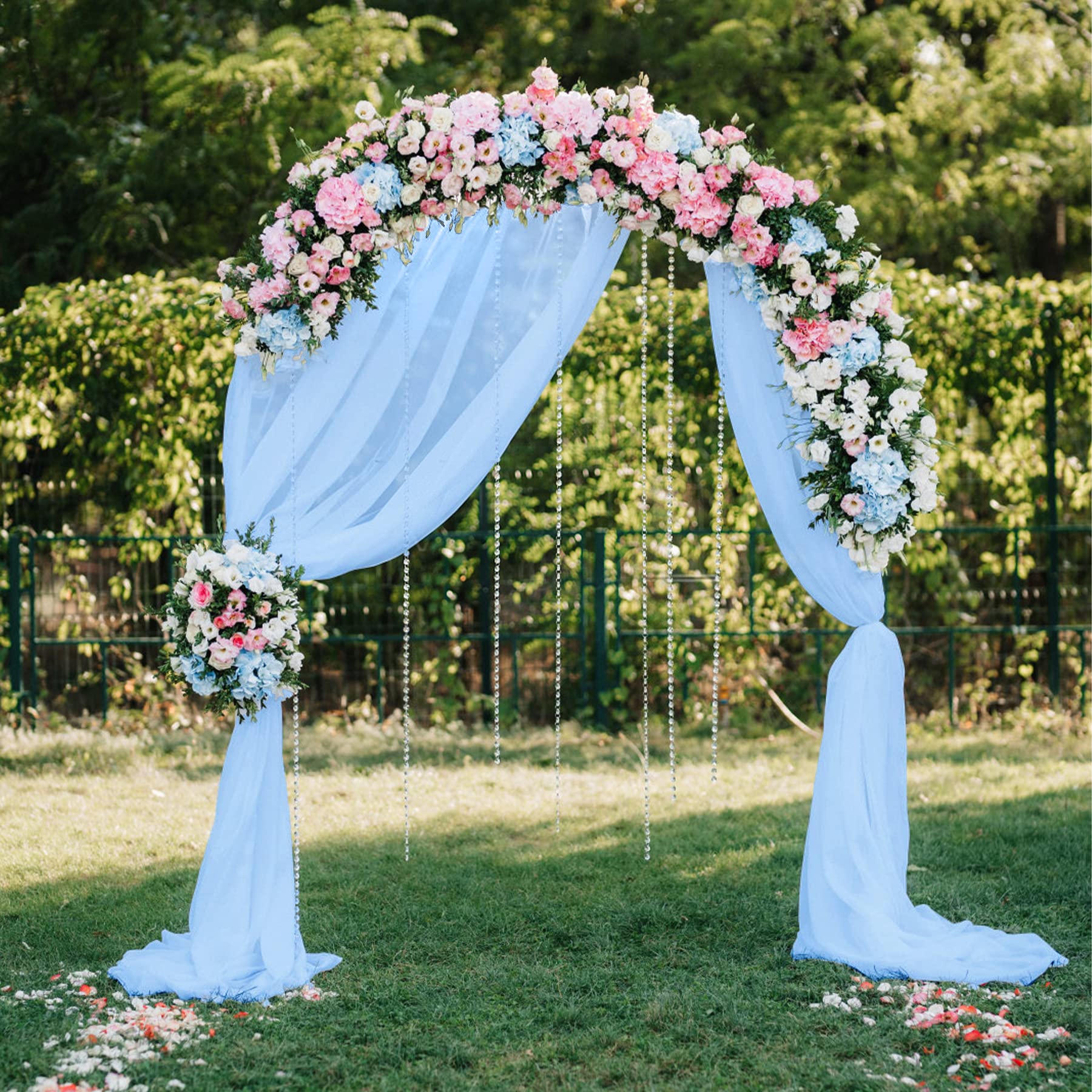 Baby Blue Backdrop Curtain for Parties Baby Blue Chiffon Sheer Fabric Drape Wedding Arch Backdrop for Birthday Party Photo Baby Shower 10ft x 7ft